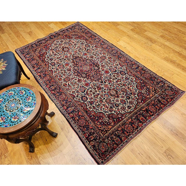 Early 20th Century Kashan Rug, Hand-Knotted Wool, Floral Design, Ivory & Blue, 4x7 For Sale - Image 9 of 17