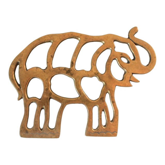 Vintage Brass Elephant Trivet Footed Hot Plate Dish Holder For Sale