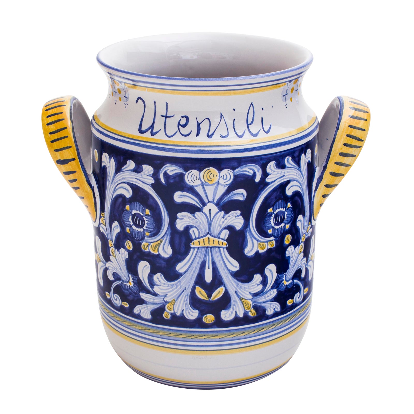 Italian Majolica Antico Deruta Pattern Utensil Holder Chairish