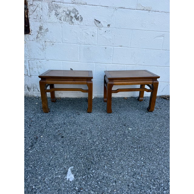 Chinoiserie Pair of Vintage Asian-Style Wooden Stools / End Tables With Reversible Cushioned Tops, Circa 1970s–1980s For Sale - Image 3 of 12