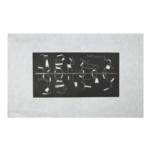 Michel Seuphor - Patrouille - Woodcut - 1969 For Sale