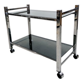 Vintage Chrome and Smoked Glass Trolley, 1970 For Sale