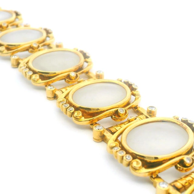 1960s Ilias Lalaounis 18k Gold Frosted Crystal & Diamond Bracelet For Sale - Image 10 of 11
