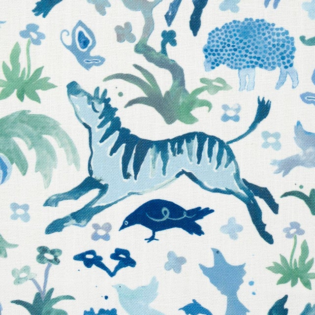 Schumacher SAMPLE - Schumacher X Happy Menocal Beasts Indoor/Outdoor Fabric In Blue And Green For Sale - Image 4 of 5