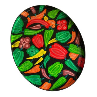 Black Papier Mache Tray With Colorful Peppers For Sale