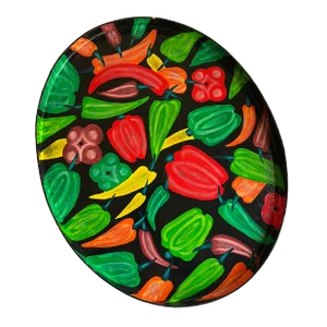 Black Papier Mache Tray With Colorful Peppers