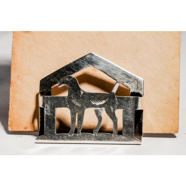 Art Deco Interesting Antique Sterling Silver Dog Menu Holder Figural Place Card Stand Canine Photo Display For Sale - Image 3 of 11