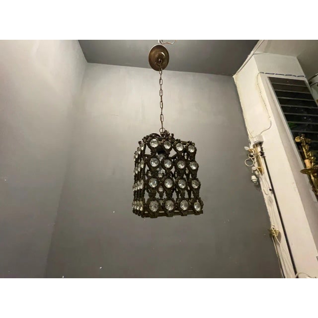 Vintage Bronze Crystal Light Pendant, 1950s For Sale - Image 4 of 8