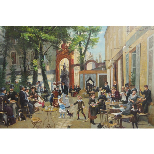 French Large French Artist Signed Oil Painting on Canvas of Courtyard For Sale - Image 3 of 18