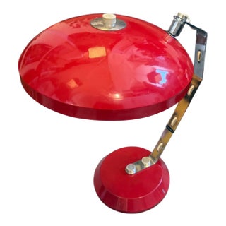 A 1960s Mid-Century Modern Red Metal and Steel Italian Desk Lamp For Sale
