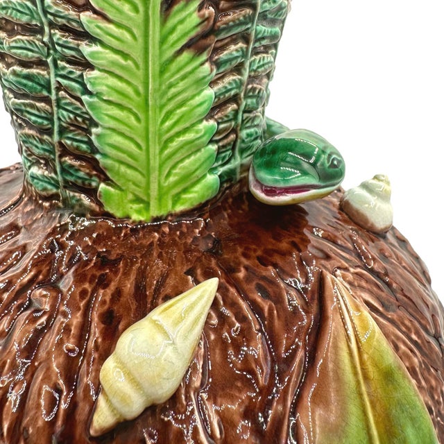 Victorian A George Jones Majolica 'Palissy Vase' With Snake Handle, English, Ca. 1870 For Sale - Image 3 of 12