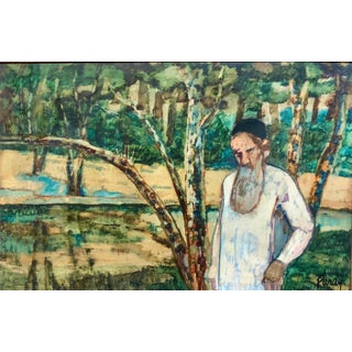 Donald Roy Purdy, Judaica Meditative Rabbi at Prayer in Nature, Large Landscape Oil Painting For Sale