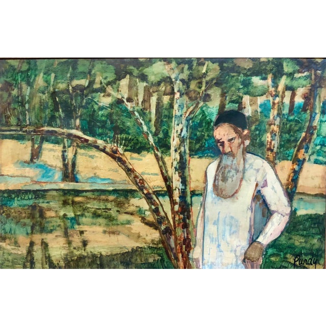 Donald Roy Purdy, Judaica Meditative Rabbi at Prayer in Nature, Large Landscape Oil Painting For Sale
