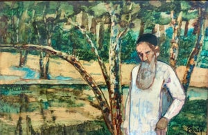 Donald Roy Purdy, Judaica Meditative Rabbi at Prayer in Nature, Large Landscape Oil Painting