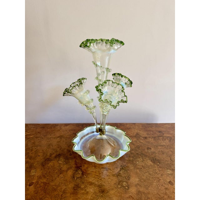 Antique Vaseline and Green Glass Epergne, 1880 For Sale - Image 3 of 9