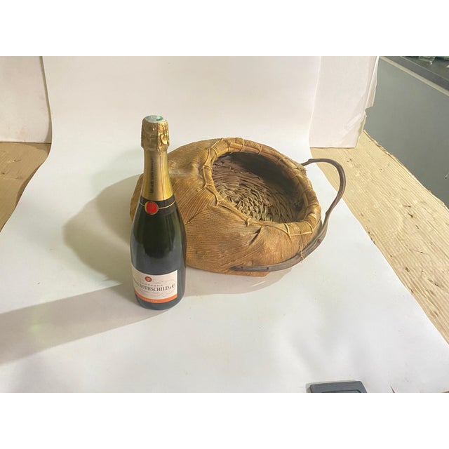 Large Italian Rattan and Wood Basket Bowl Centerpiece, 1970s For Sale - Image 13 of 16