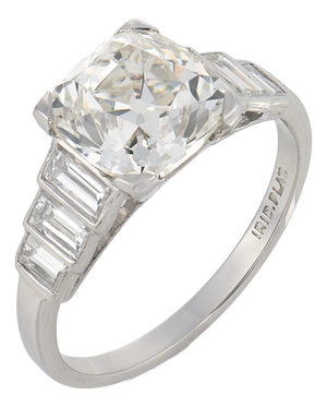 1930s Art Deco Gia 3.02 Carat Old Mine Cut Diamond Platinum Engagement Ring, Size 6.25