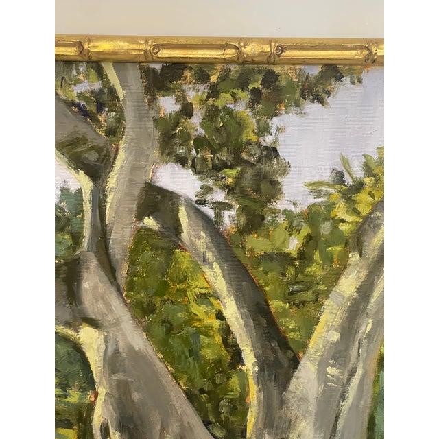 Textile Landscape Oil Painting on Canvas Board, Trees of Florida, Signed For Sale - Image 7 of 11