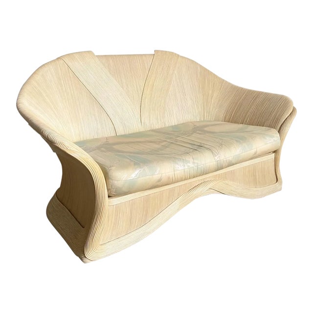 Boho Chic Sculpted Pencil Reed Ribbon Love Seat Sofa For Sale
