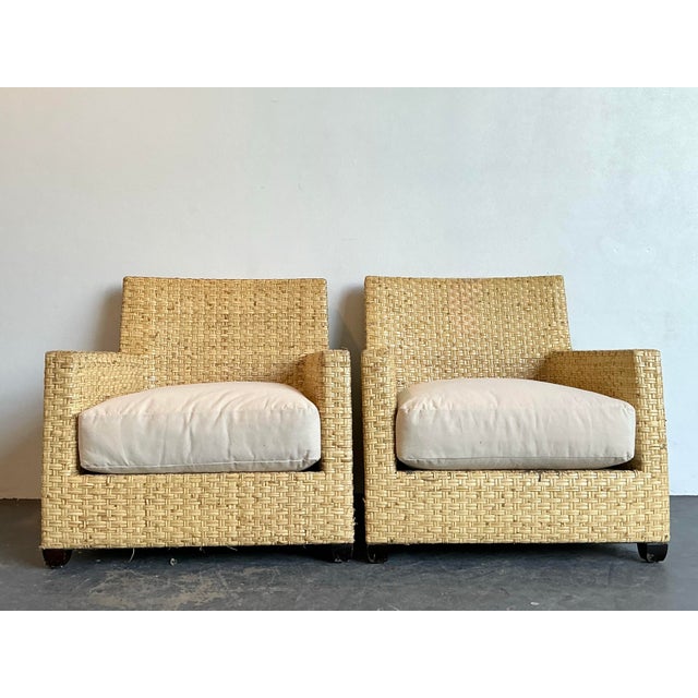 Vintage McGuire Woven Rattan Lounge Chairs - A Pair For Sale - Image 11 of 12