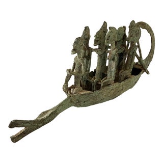 Dogan Bronze Crocodile Boat W/ Figures , Mali. For Sale