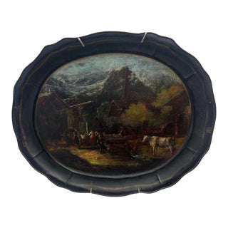 Antique Hand Painted Continental Tole Tray For Sale