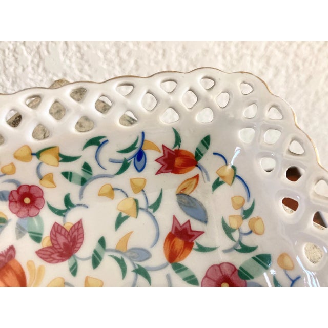 White Mid 20th-Century Reticulated Floral Chintz Porcelain Vide Poche / Catchall Dish, Germany For Sale - Image 8 of 13