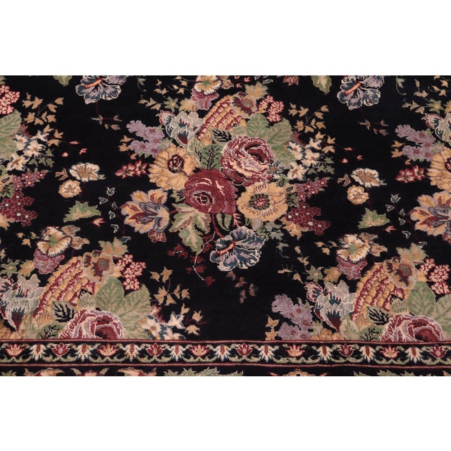 Textile Floral 1990's Pak-Persian Black/Black Wool Rug - 9'1'' X 11'10'' For Sale - Image 7 of 9