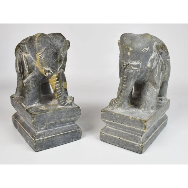Mid 20th Century Mid 20th Century Heavy Solid Carved Stone Elephant Bookends - a Pair For Sale - Image 5 of 13