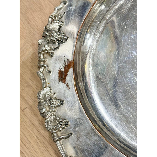 Ornate Vintage Grape Vine Design Silverplate Tray For Sale - Image 4 of 7