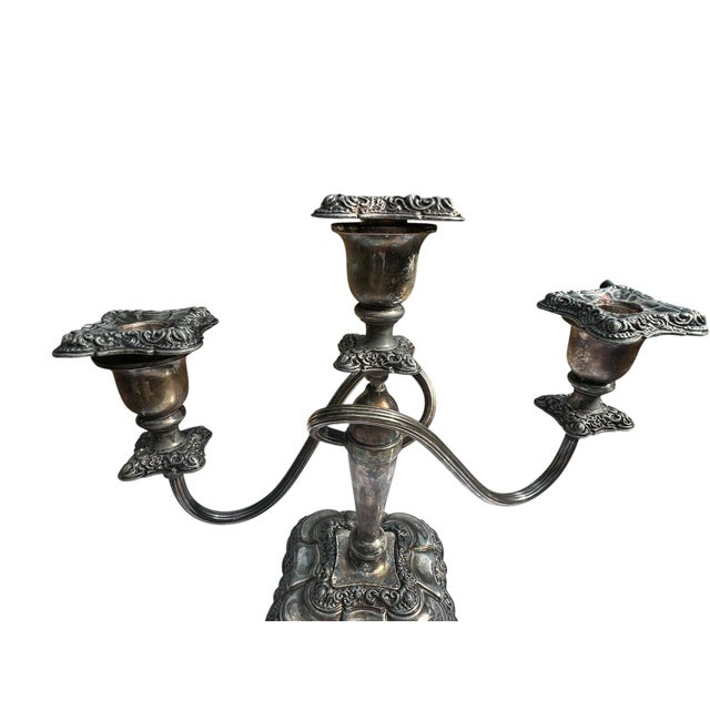 20th Century Vintage Antique Silver Plated Double Twisted Arm 3 Light Candelabra For Sale - Image 4 of 11
