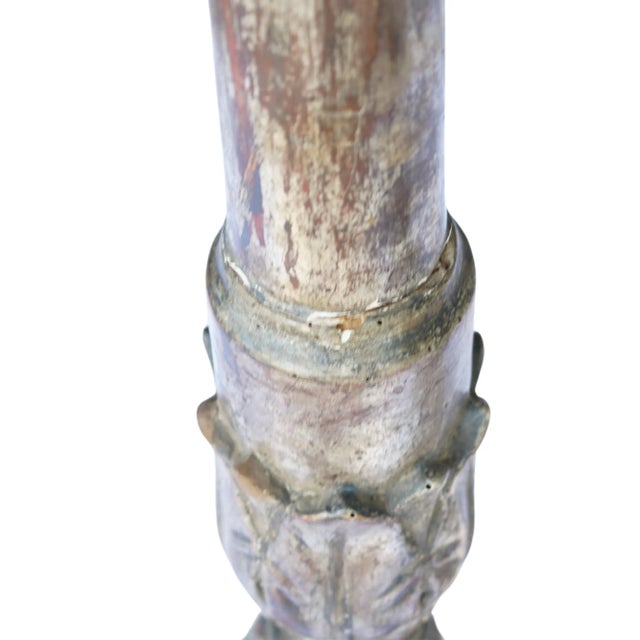 56” Tall Rare Pair of 18th-Century Italian Silvered & Giltwood Ecclesiastical Altar Prickets For Sale - Image 16 of 18