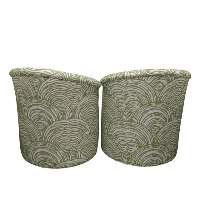 Transitional Thibaut Ashby Swivel Chairs, Bay Point in Leaf Performance Fabric - a Pair For Sale - Image 3 of 9