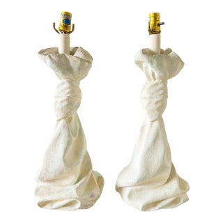 Vintage Plaster of Paris Draped and Knotted John Dickinson Style Table Lamps For Sale