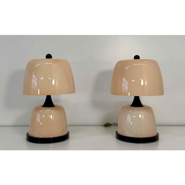 Murano Glass Table Lamps in Pink with Black Details, 2000s, Set of 2 For Sale - Image 3 of 9