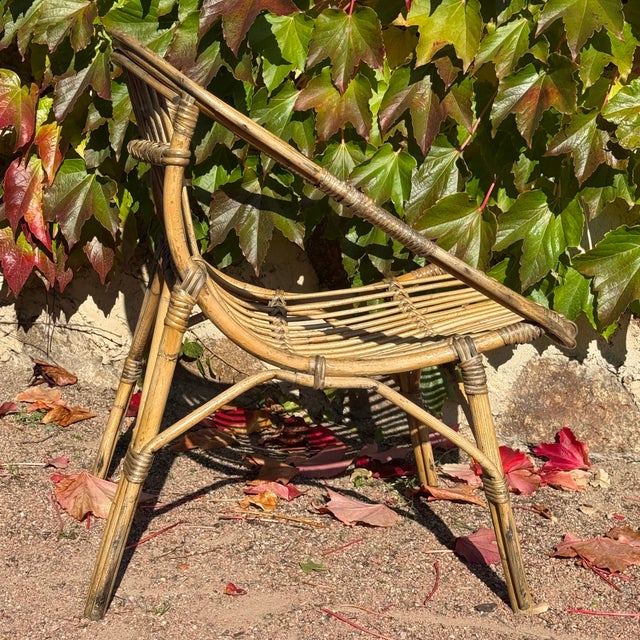 Vintage French Rattan Armchair, 1950s For Sale - Image 4 of 6