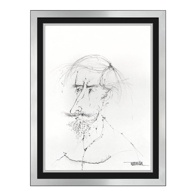Late 20th Century Original Self Portrait Modern Balck Acrylic Painting Leonardo Nierman For Sale