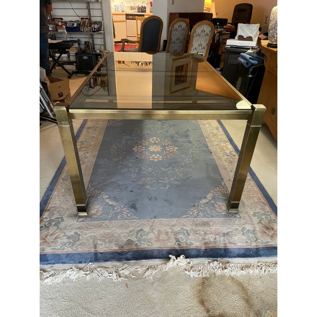 Brass 1980s Brass and Glass Dining Table With Integrated Extension Leaf For Sale - Image 8 of 12
