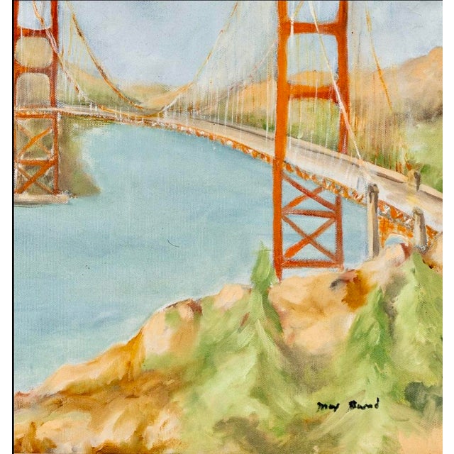 Mid 20th Century Vintage Golden Gate Bridge Oil Painting With Sailboats in Ornate Gilt Frame For Sale - Image 5 of 8