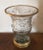 Large antique 19th c. Anglo Irish cut crystal urn mounted with French gilt bronze collar & base. The interior of the base...