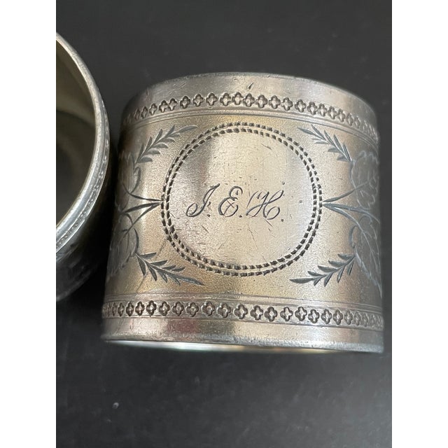 Silver Set of 2 Aesthetic Movement Nickel Silver Napkin Rings, Monogrammed For Sale - Image 8 of 10