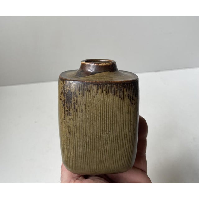 Mid-Century Modern Vintage Stoneware Vase in Brown Glazes by Valdemar Petersen for Bing & Grondahl, 1960s For Sale - Image 3 of 11