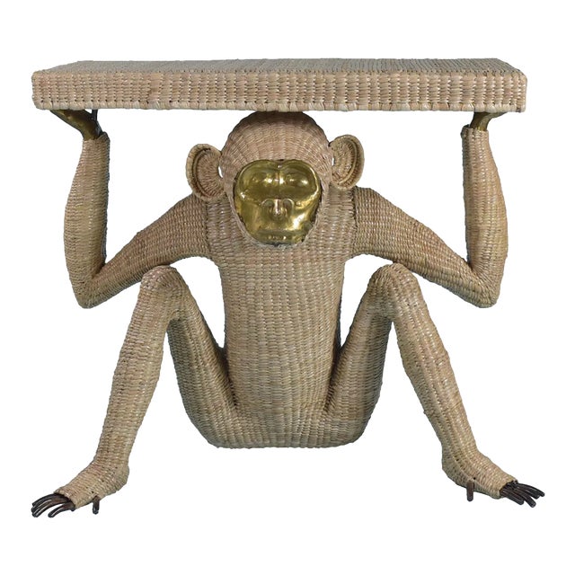 Monkey w/Brass Mask Console Table by Mario Lopez Torres For Sale