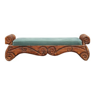 1940's Mid-Century Carved Wood Sitting Bench For Sale