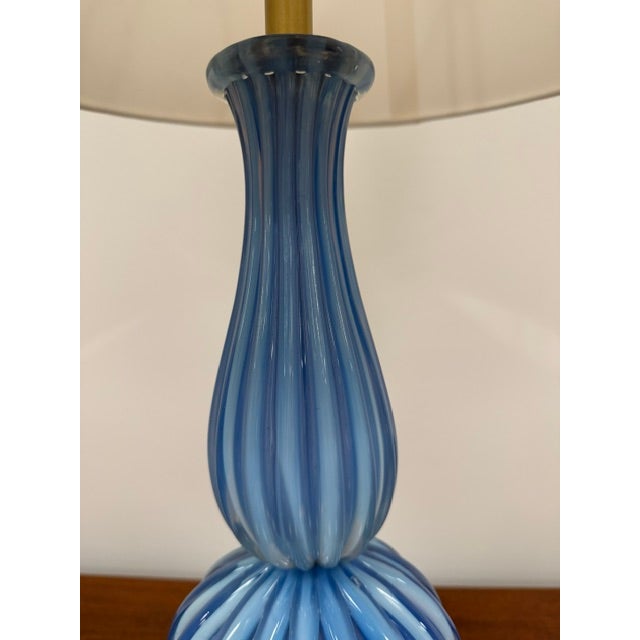 Mid-Century Modern Vintage Ribbed Blue Murano Lamp For Sale - Image 3 of 10