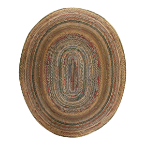Traditional Antique American Oval Braided Rug in a Colorful Background Color