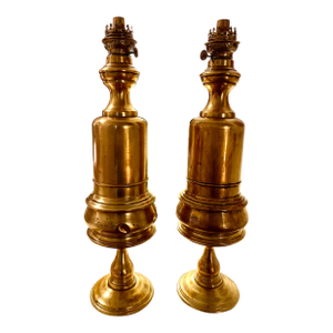 Pair of French Brass Oil Lamps, Late 19th Century