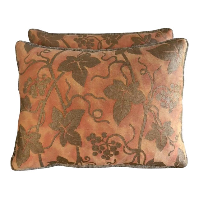 Pair of Fortuny “Moresco” Textile Pillows With Velvet Backs For Sale