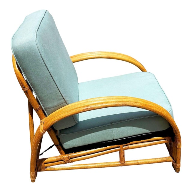 Mid-Century Modern 1950s Restored Rattan Triple-Strand Half Moon Arm Lounge Chair W/ Arched Back For Sale - Image 3 of 6