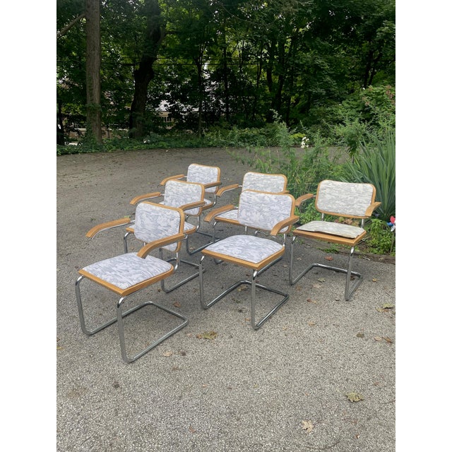 Set of 6 Vintage Cesca Style S64 Chrome & Upholstered Cantilever Dining Chairs For Sale In Cleveland - Image 6 of 7
